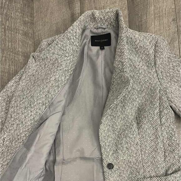 Banana Republic Women's Black White Tweed Herringbone Belted Wrap Coat - Picture 6 of 11